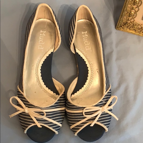 MUDD “Manuela” Open Toe Shoes size 6M Blue White - Picture 3 of 8